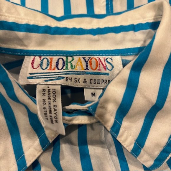 Colorayons Vintage Turquoise & White Striped Blouse Size M - Picture 10 of 10